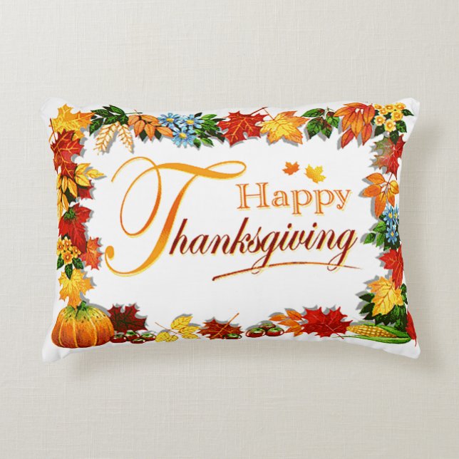 Elegant Happy Thanksgiving Greetings Decorative Pillow (Front)