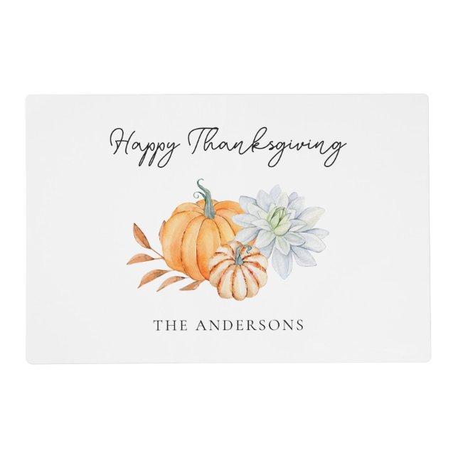 Elegant Happy Thanksgiving Pumpkin Fall Placemat (Front)