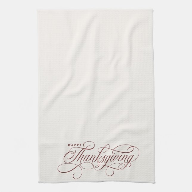 Elegant Happy Thanksgiving script design Kitchen Towel (Vertical)