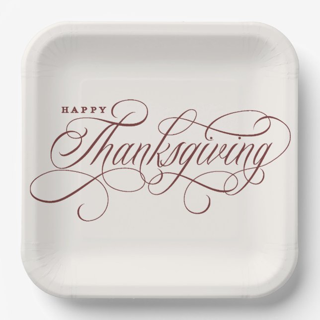 Elegant Happy Thanksgiving script design Paper Pla Paper Plates (Front)