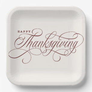 Elegant Happy Thanksgiving script design Paper Pla Plates