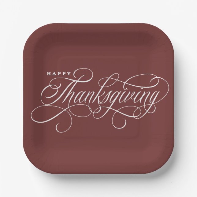 Elegant Happy Thanksgiving script design Paper Plates (Front)