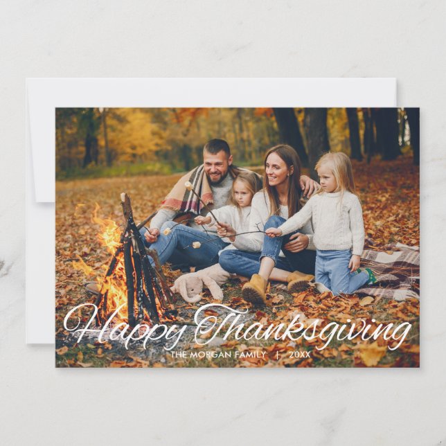 Elegant Happy Thanksgiving Script Typography Photo Holiday Card (Front)