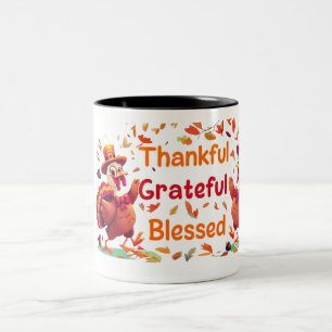 Elegant Happy Thanksgiving Turkey  Two-Tone Coffee Mug