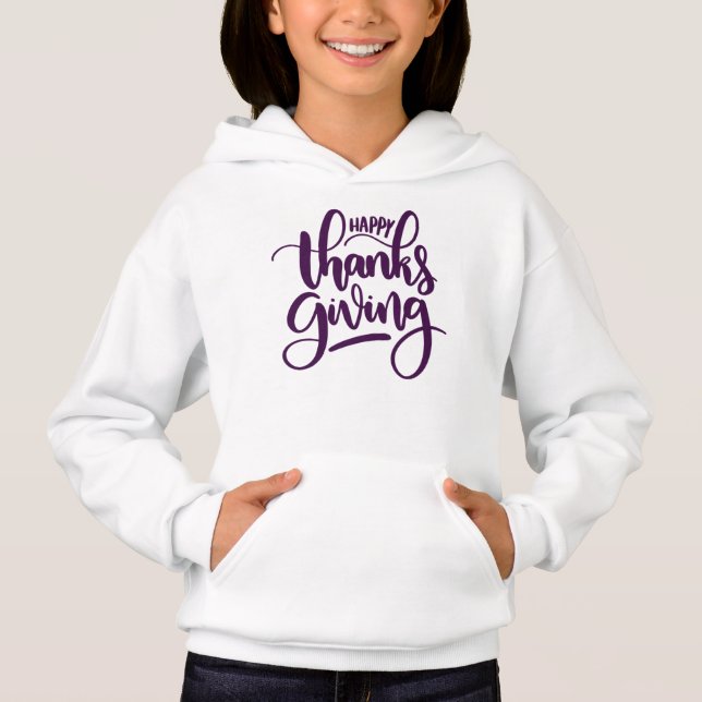 Elegant Happy Thanksgiving Typography Hoodie (Front)
