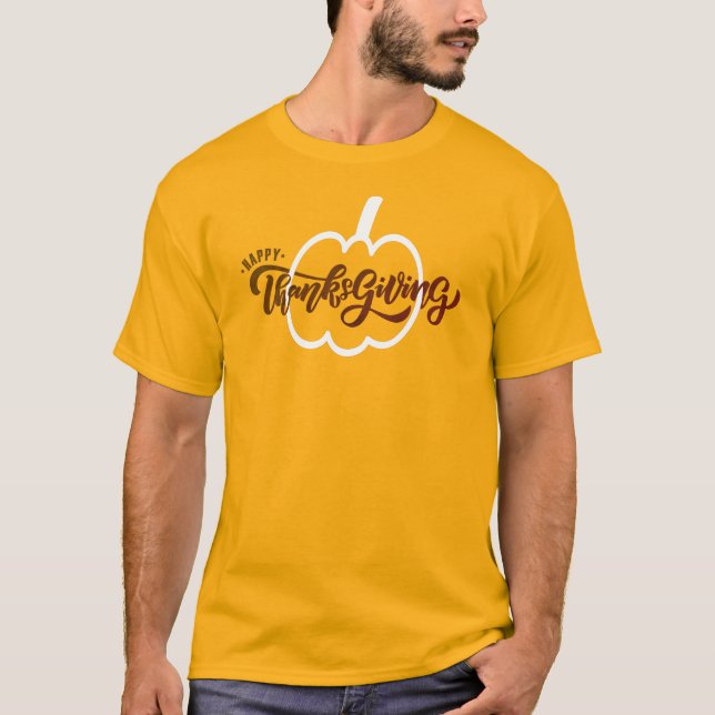 Elegant Happy Thanksgiving with Cute Pumpkin T-Shi T-Shirt (Front)