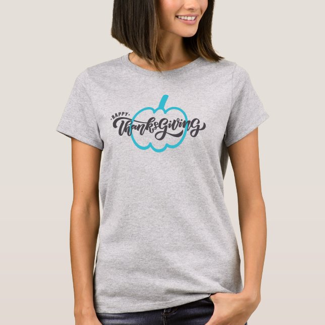 Elegant Happy Thanksgiving with Cute Pumpkin  T-Shirt (Front)