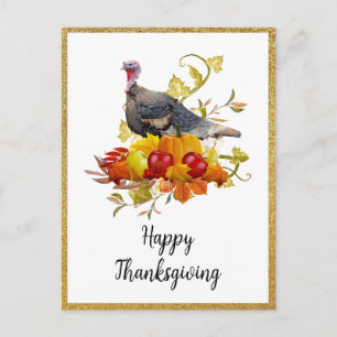 Elegant Happy Thanksgiving with Gold Glitter Postcard