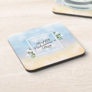 Elegant Happy Valentine's Day Floral Frame Coaster