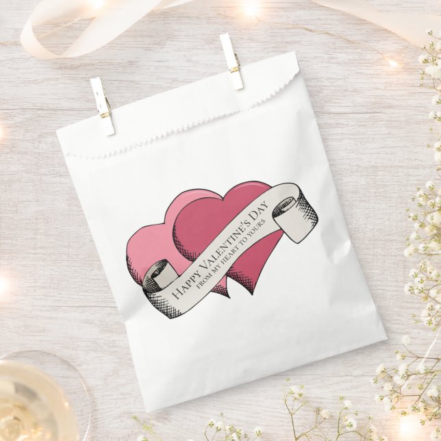 Elegant Happy Valentine's Day Pink Hearts Favor Bag (Clipped)