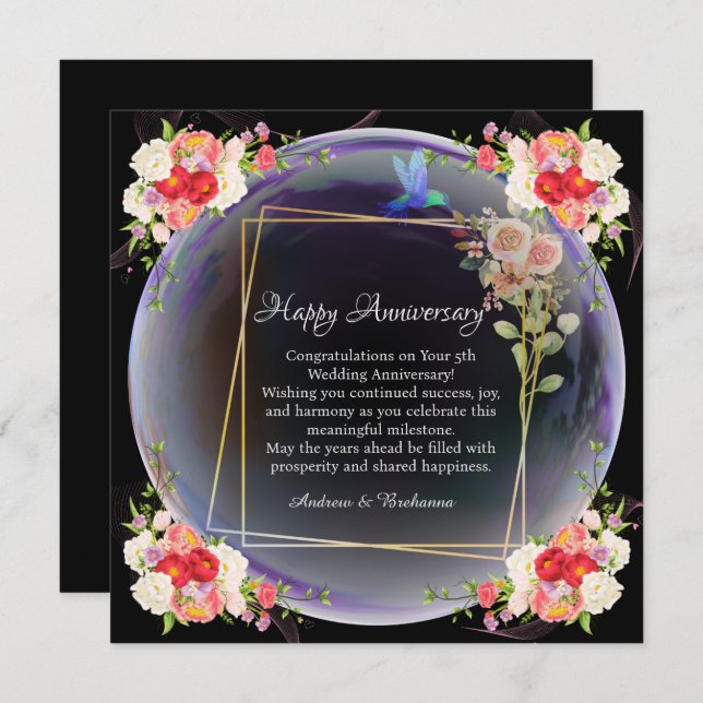 Elegant Happy Wedding Anniversary Pink Floral   Note Card (Front/Back)
