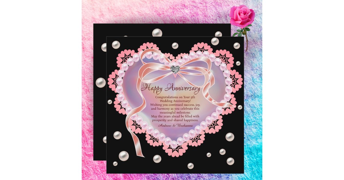 Elegant Happy Wedding Anniversary Pink Lace Heart Note Card | Zazzle