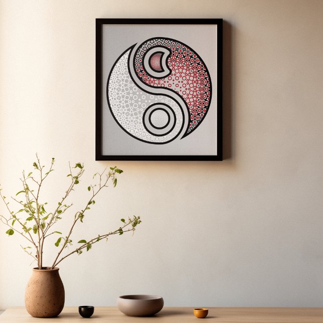 Elegant Harmony – Intricate Red & White Yin Yang Poster (Creator Uploaded)