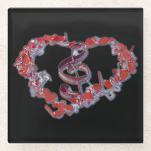 Elegant Harmony: Love Heart Music Symbol Glass Coaster