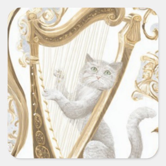 Elegant Harp Cat Sticker – Minimal Fantasy (Front)