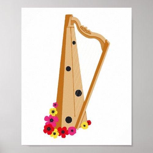 Elegant Harp Floral Poster