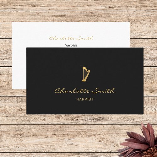 Elegant Harp Gold  Black Professional Musician Business Card