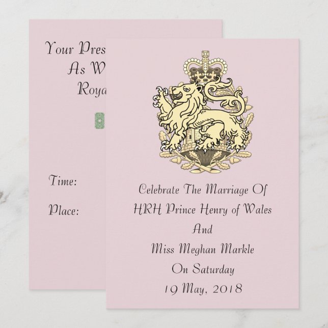 Elegant Harry & Meghan Party Invitation (Pink) (Front/Back)