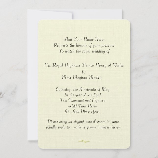 Elegant Harry Meghan Royal Wedding Invite (Ivory) (Back)