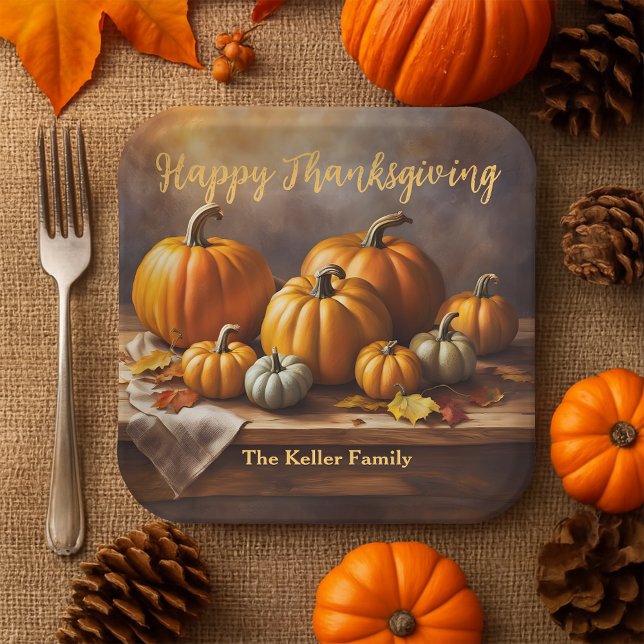 Elegant Harvest Pumpkin Thanksgiving Dinner Paper Plates (Creator Uploaded)