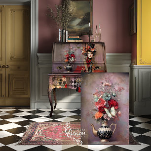 Elegant Hatter Harlequin Teapot Floral Tissue Paper