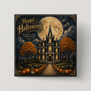 Elegant Haunted Manor Halloween Button