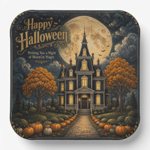 Elegant Haunted Manor Halloween Paper Plates