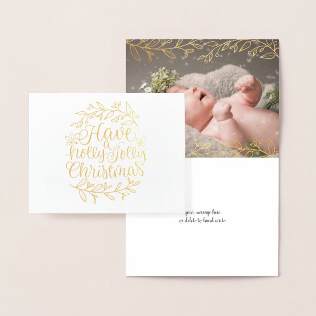 Elegant Have A Holly Jolly Christmas Photo Foil Card (Display)