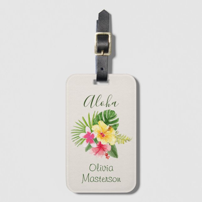 Elegant Hawaiian Aloha Tropical Personalized Luggage Tag (Front Vertical)