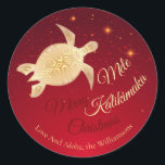 Elegant Hawaiian Christmas Classic Round Sticker<br><div class="desc">This modern Hawaiian Christmas pillow features a gold tribal turtle and a "Mele Kalikimaka" greeting in an elegant script. Customize it with your name</div>
