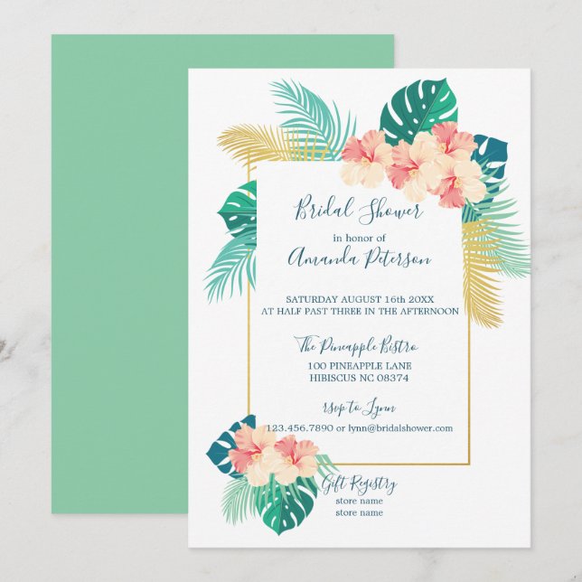 Elegant Hawaiian Hibiscus Bridal Shower Invitation (Front/Back)