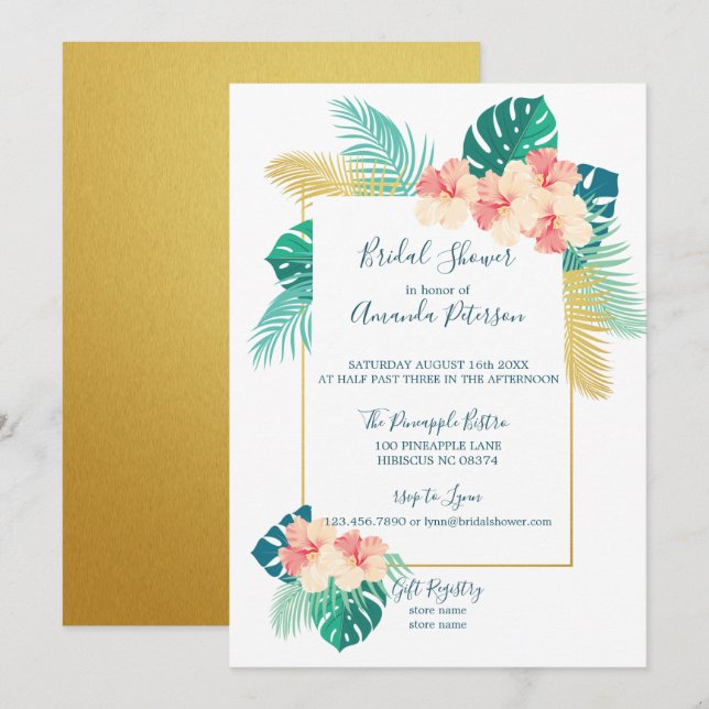 Elegant Hawaiian Hibiscus Bridal Shower Invitation (Front/Back)