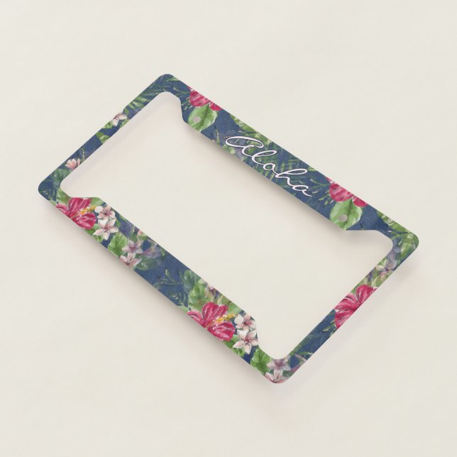 Elegant Hawaiian Hibiscus Flower Art Pattern License Plate Frame (3/4)