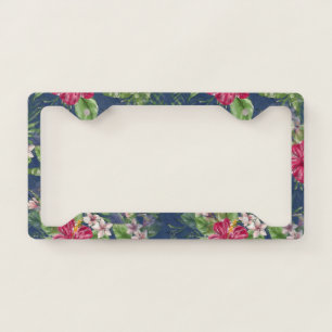 Elegant Hawaiian Hibiscus Flower Art Pattern License Plate Frame