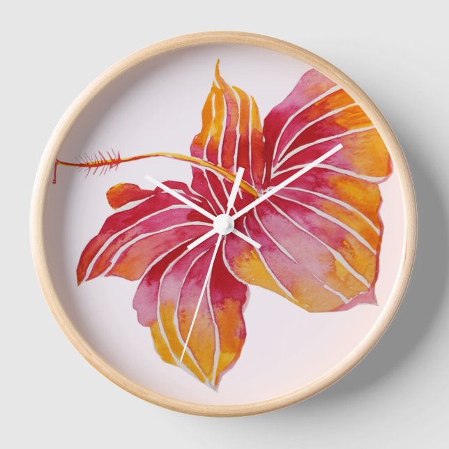 Elegant Hawaiian Hibiscus Flower Round  Wall Clock (Front)