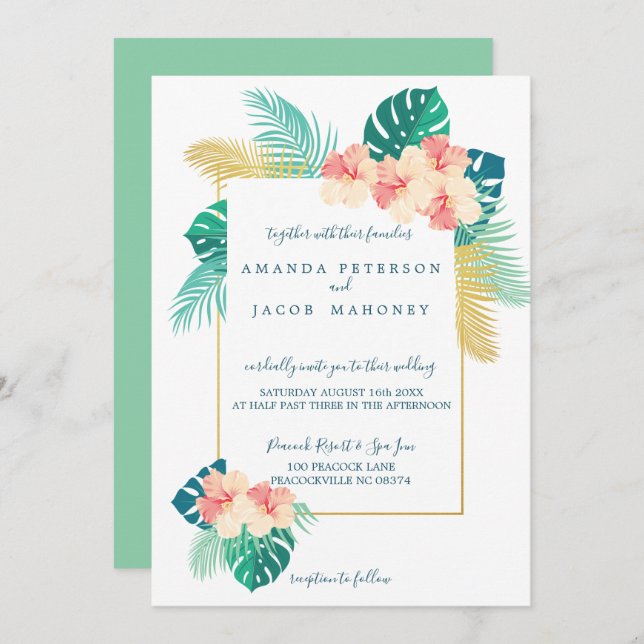 Elegant Hawaiian Hibiscus Wedding Invitations (Front/Back)