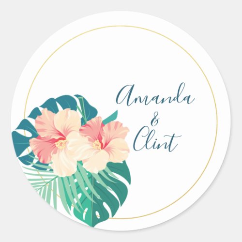 Elegant Hawaiian Hibiscus Wedding Stickers