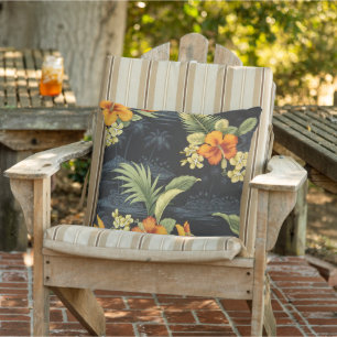 Elegant Hawaiian Orange Hibiscus Flower Pattern Outdoor Pillow