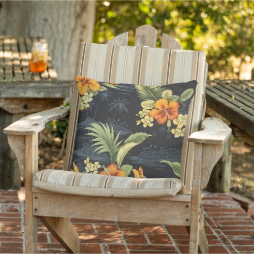 Elegant Hawaiian Orange Hibiscus Flower Pattern Outdoor Pillow