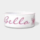 Elegant Hawaiian Plumeria Flower Bowl<br><div class="desc">NewparkLane - Elegant colorful Pet Bowl, with an exotic Hawaiian Hibiscus flower in pink and purple tones in watercolor. With a your pet's name in fun plum script typography. Your pet's name, in elegant typography, is easy to customize in Zazzle for a personalized design. All text style, colors, sizes can...</div>