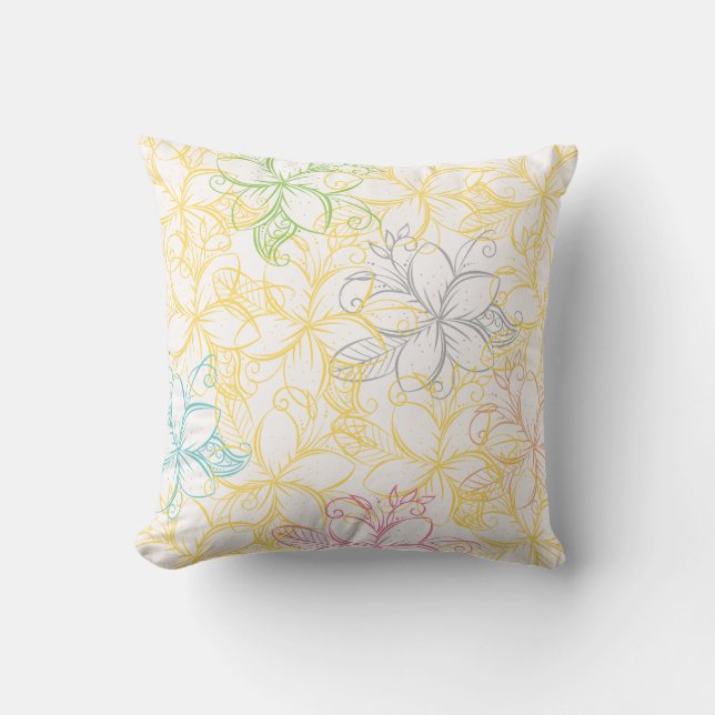 Elegant Hawaiian Plumeria Throw Pillow (Front)