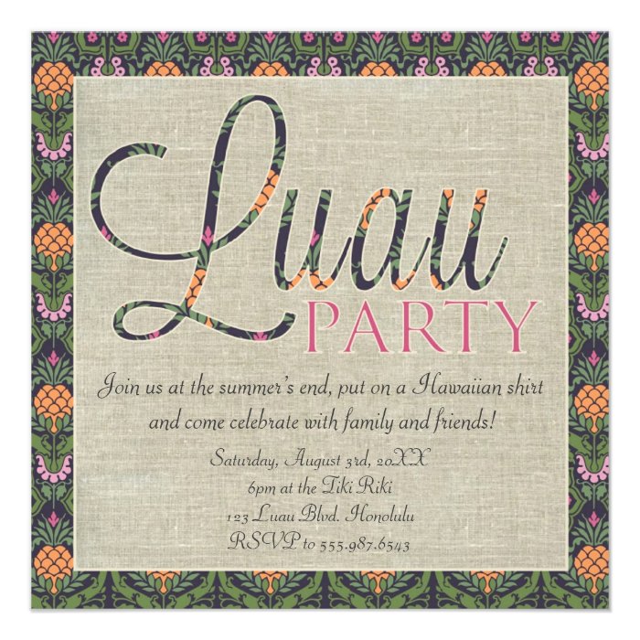 Elegant Hawaiian Tropical Luau Party Announcement