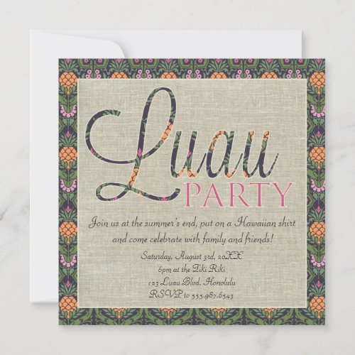 Elegant Hawaiian Tropical Luau Party Announcement