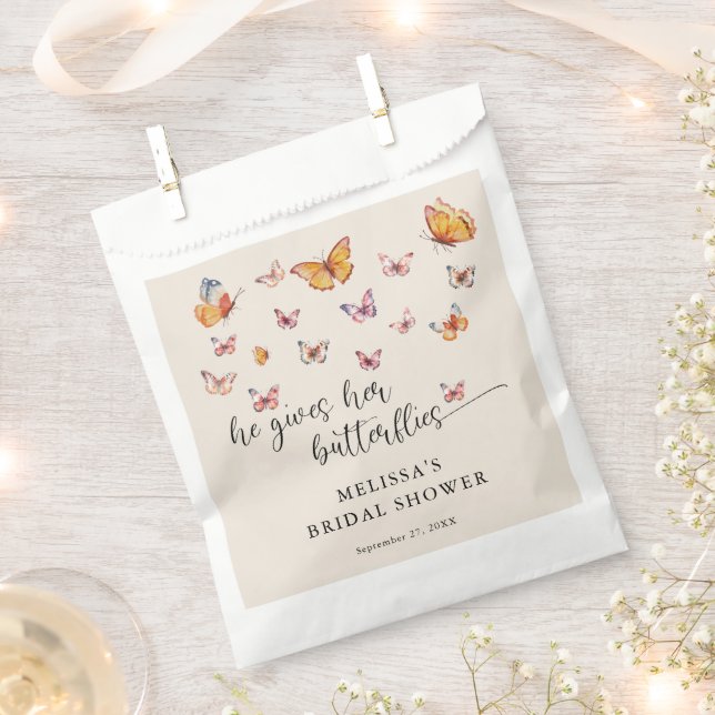 Elegant He Gives Me Butterflies Bridal Shower Favor Bag (Clipped)