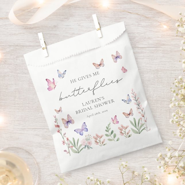 Elegant He Gives Me Butterflies Bridal Shower Favor Bag (Clipped)