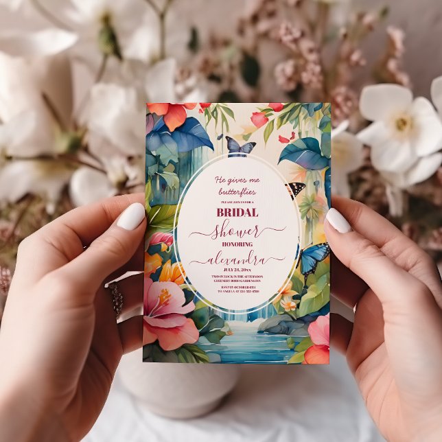 Elegant He Gives Me Butterflies Bridal Shower Invitation (Creator Uploaded)