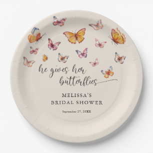 Elegant He Gives Me Butterflies Bridal Shower Paper Plates