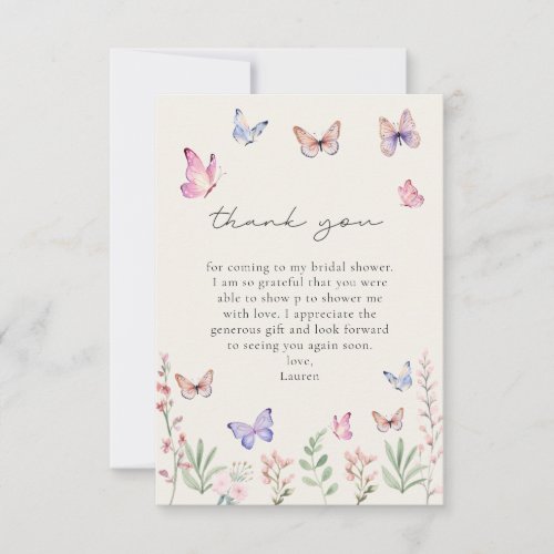 Elegant He Gives Me Butterflies Bridal Shower Thank You Card