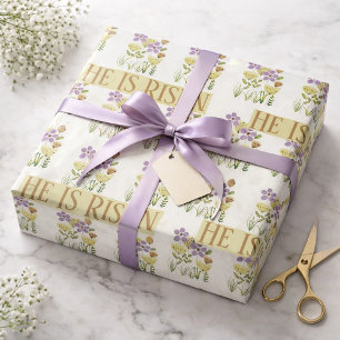 Elegant He Is Risen Floral  Wrapping Paper