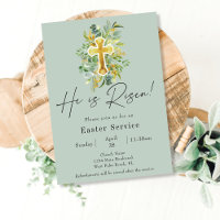 Elegant He is Risen Green Church Easter Service